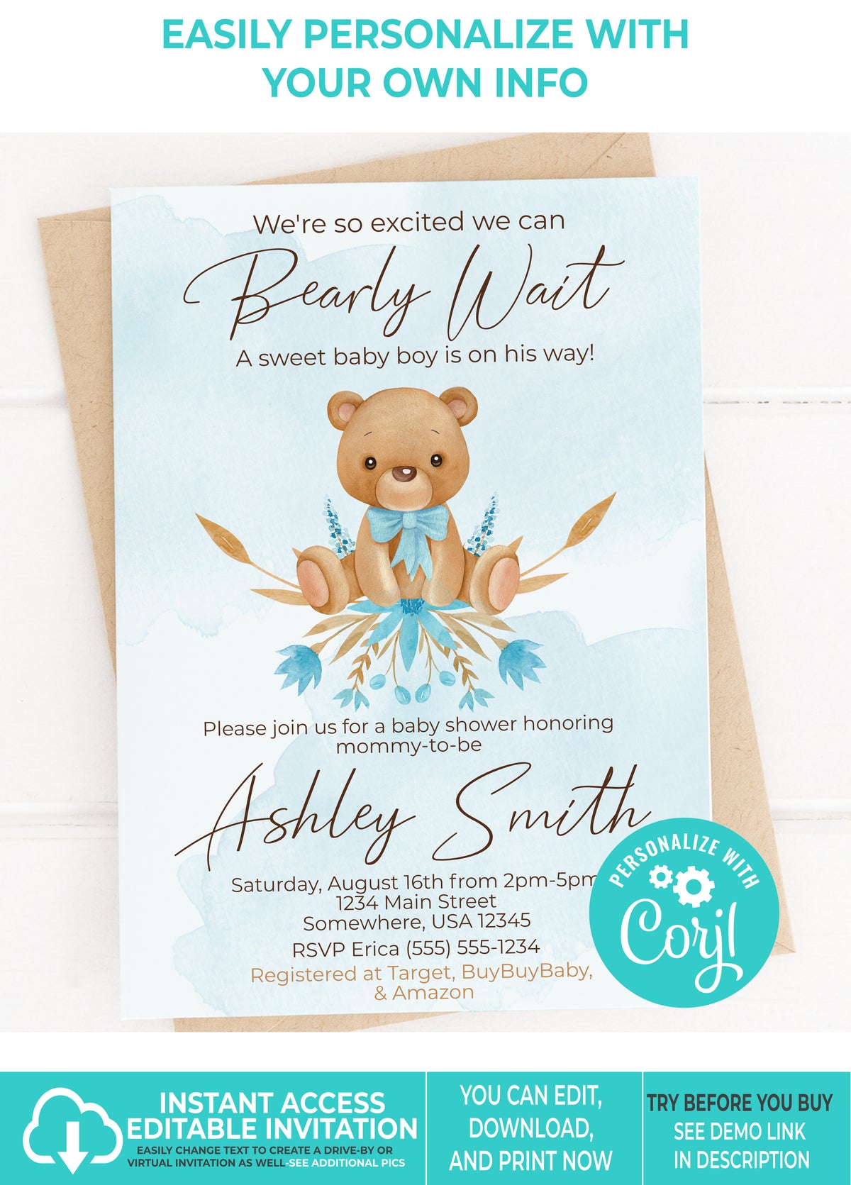 Teddy bear invitations - Motion Stamp - Medium