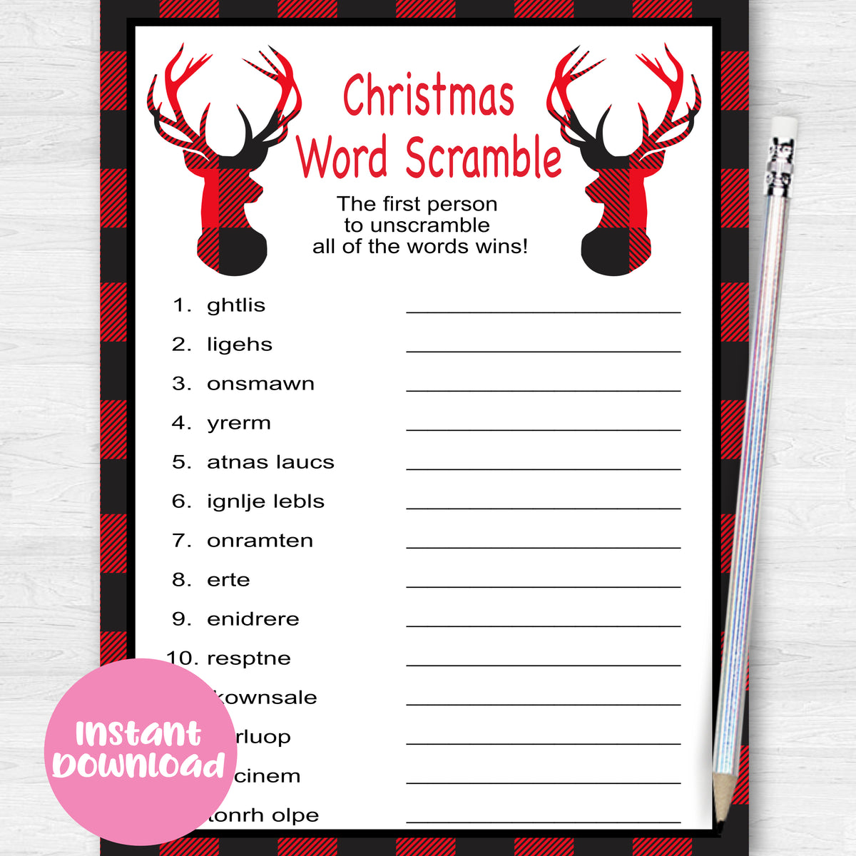 Instant Download Christmas Buffalo Plaid Word Scramble Game-CG004 ...