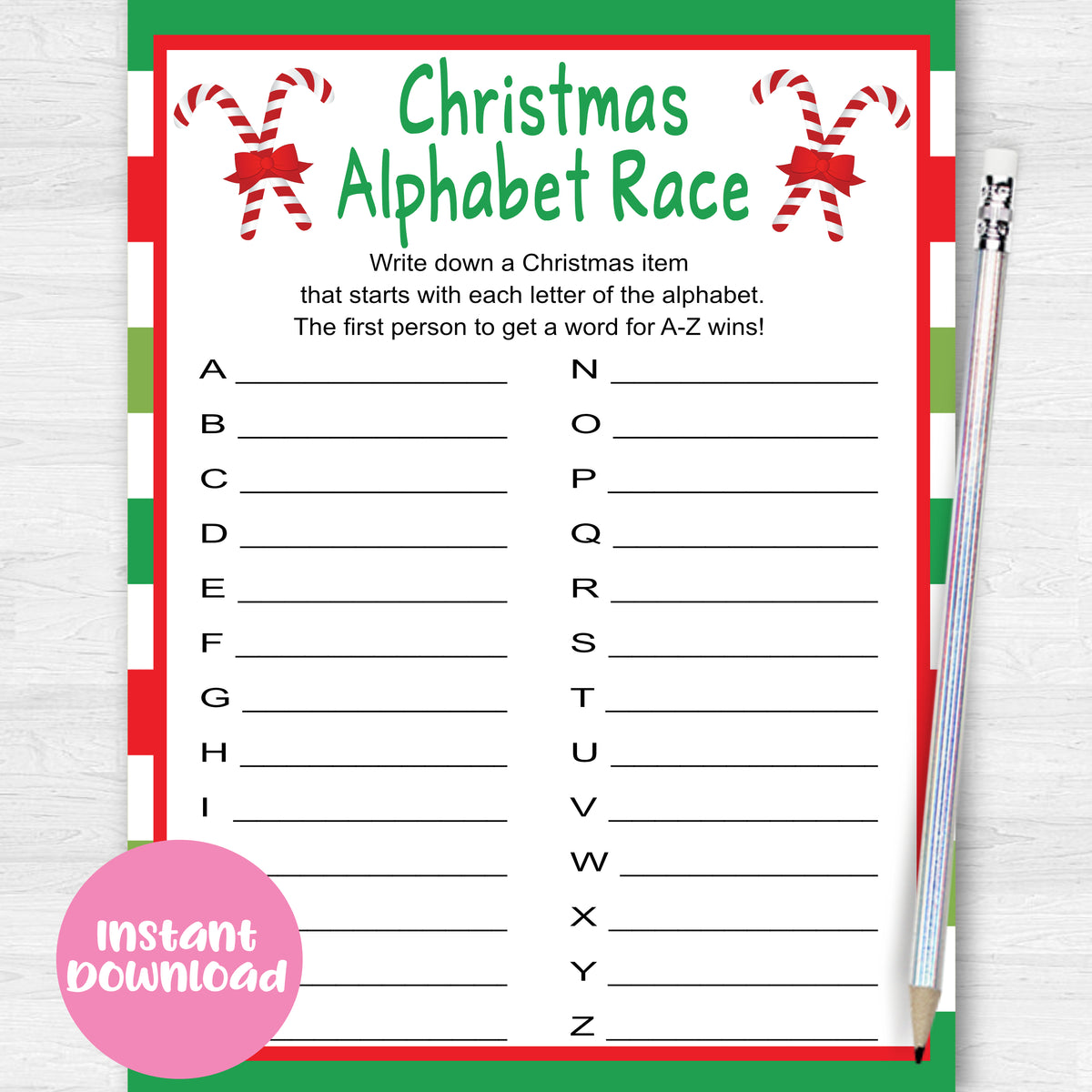 Instant Download Christmas Alphabet Race Game-CG001 — Premier Party Prints