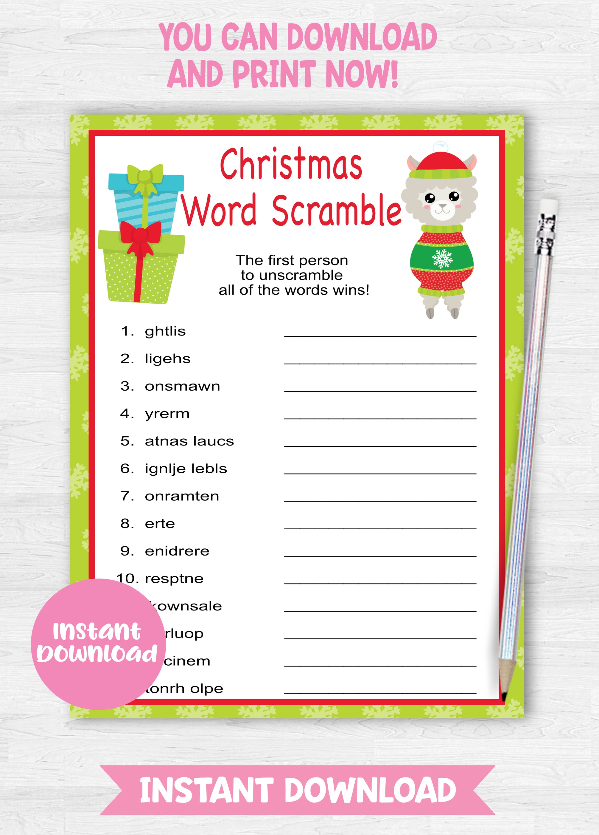 Instant Download Christmas Llama Word Scramble Game-CG002 — Premier ...