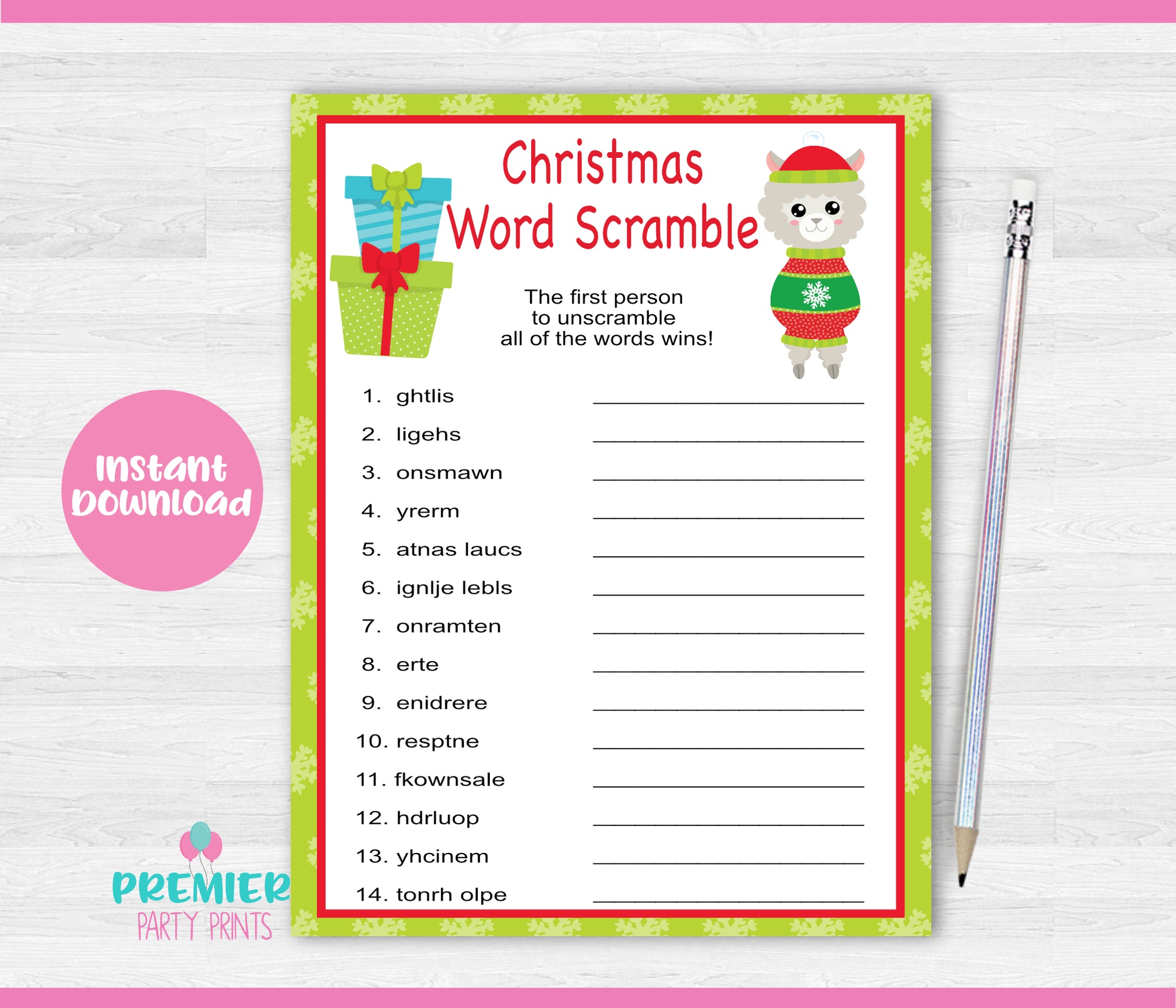 Instant Download Christmas Llama Word Scramble Game-CG002 — Premier ...