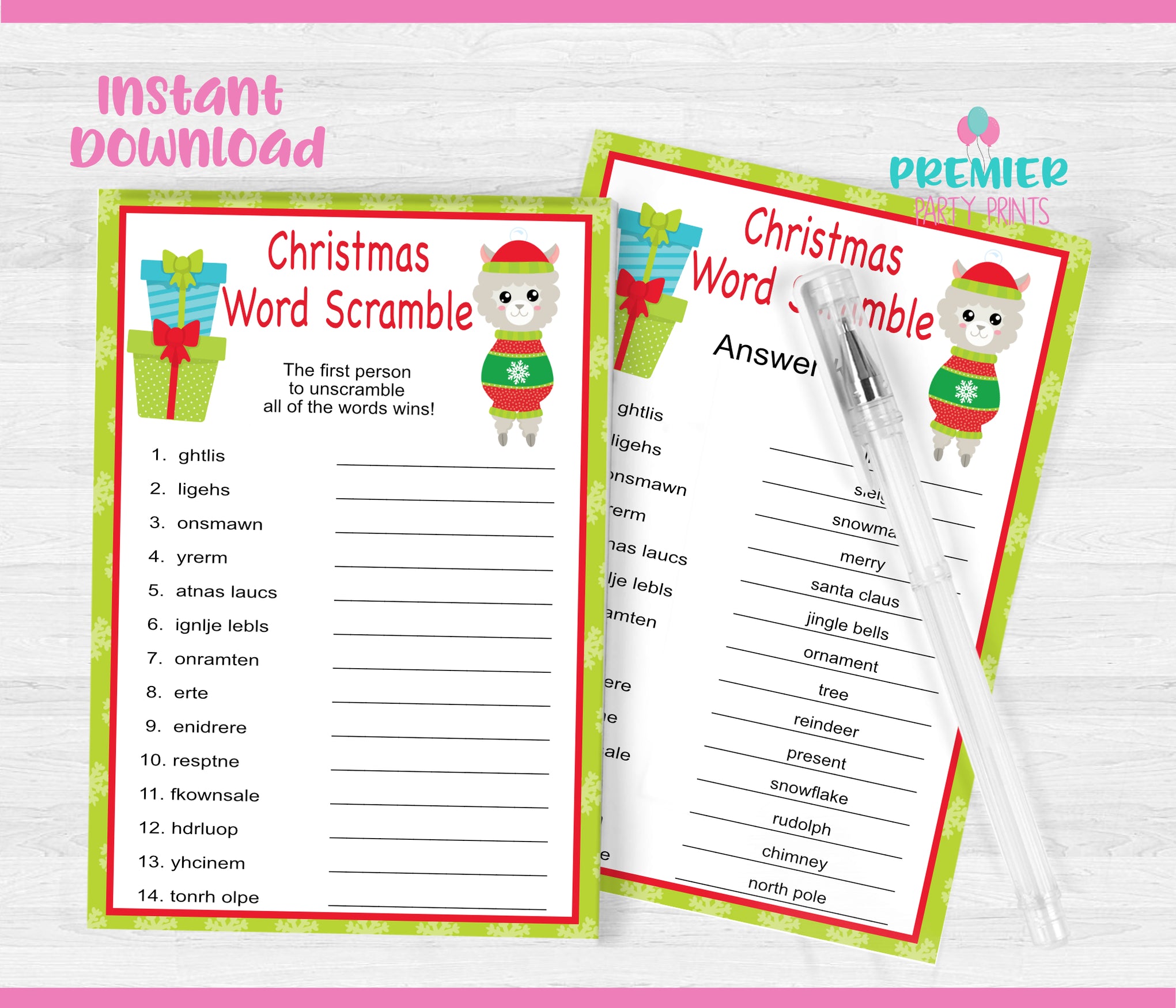 Instant Download Christmas Llama Word Scramble Game-CG002 — Premier ...