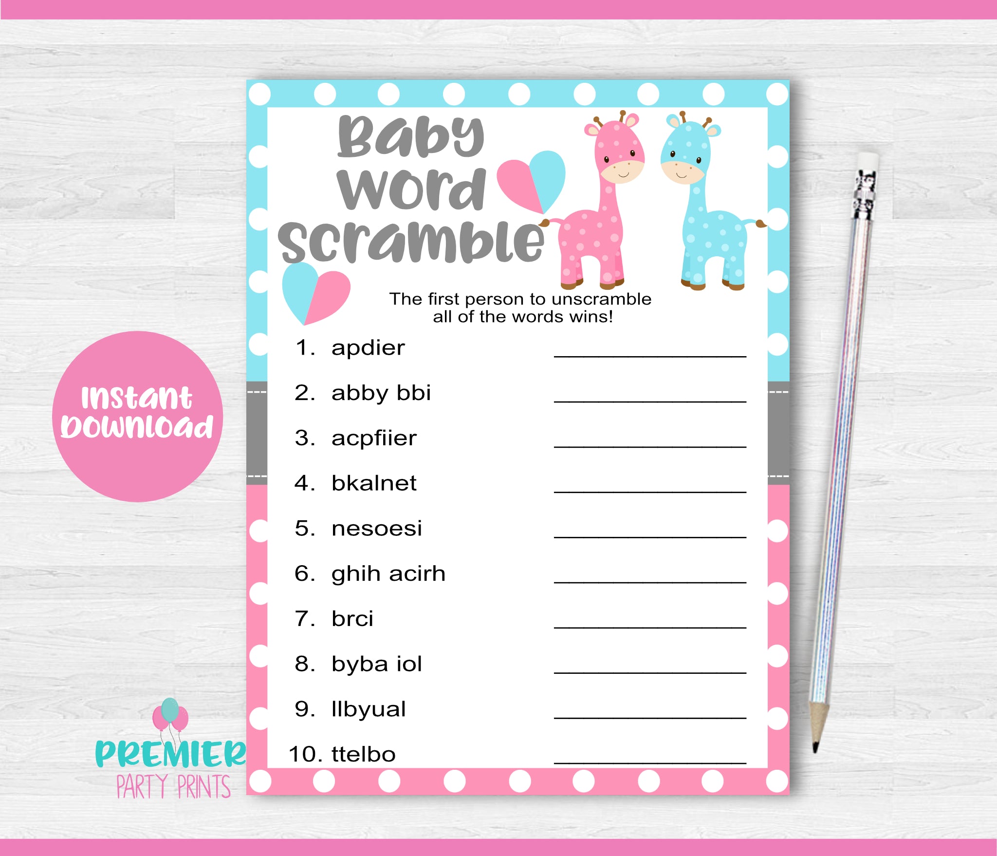 Instant Download Giraffe Gender Reveal Baby Word Scramble Game-GR002 ...