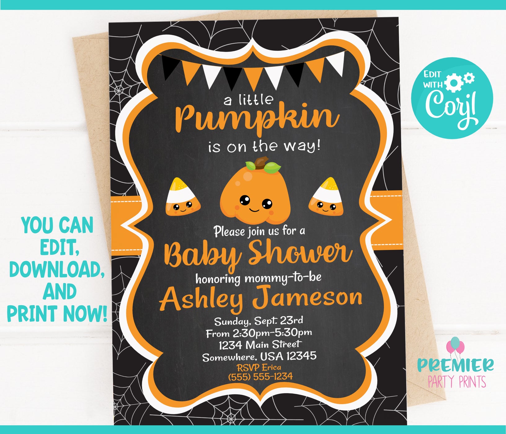 Editable Instant Access/Download Halloween Little Pumpkin Baby Shower ...