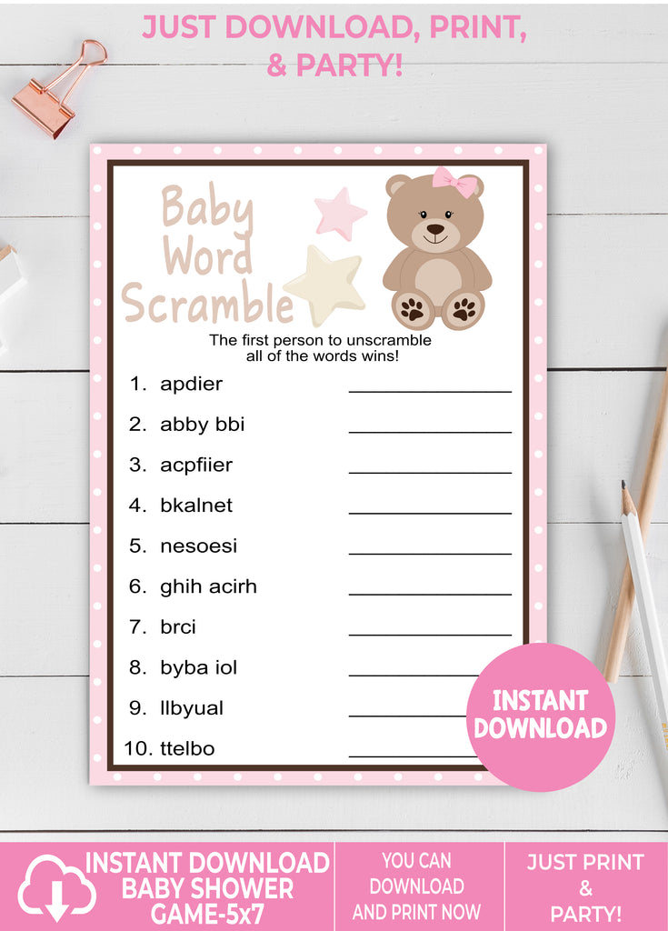 Instant Download Donut Baby Word Scramble Baby Shower Game-BS019