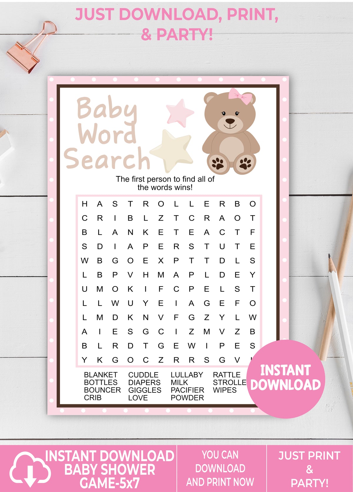 Teddy Bear Baby Shower Games Printable Pack - Baby Shower Games Package PDF