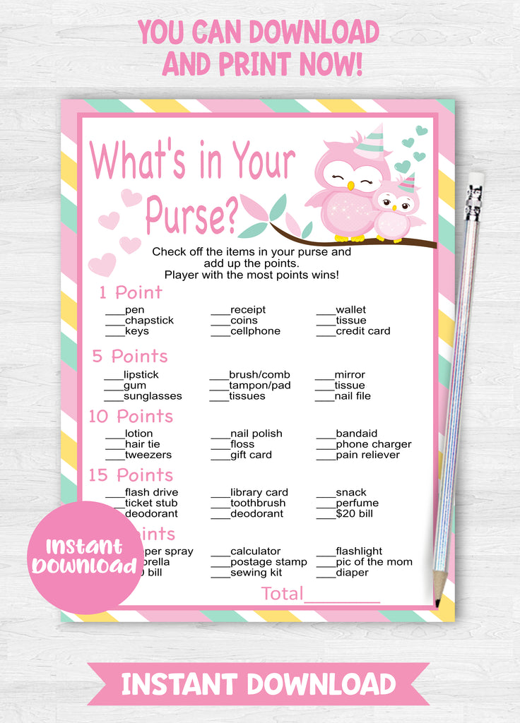 Storybook Book Themed Baby Shower - What's In Your Purse Game – Jolly Owl  Designs